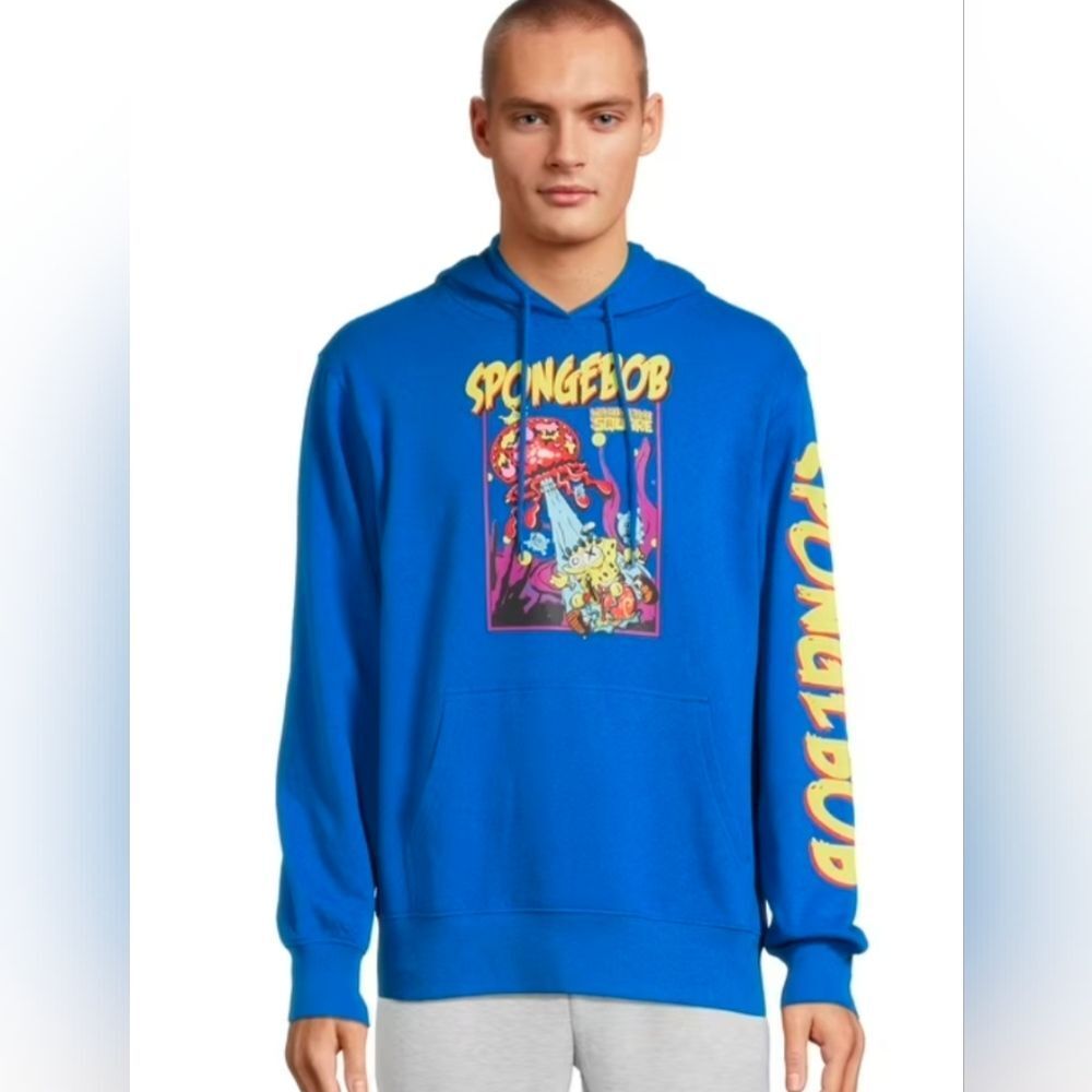 MENS LARGE‎ ROYAL BLUE SPONGEBOB SQUAREPANTS NICKELODEON HOODIE - NWOT